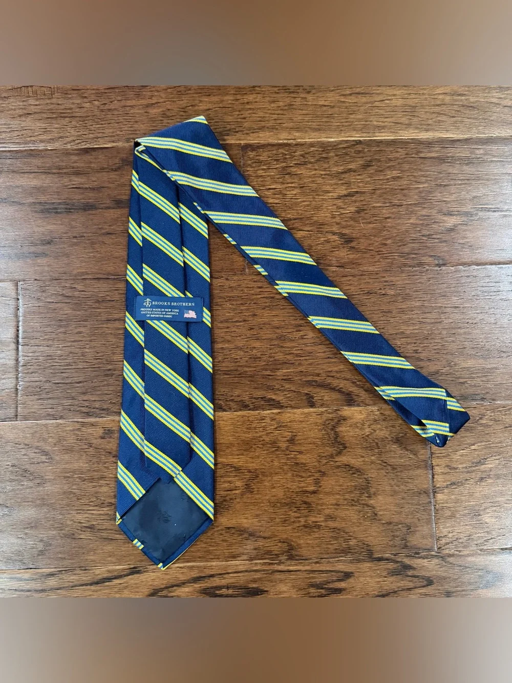 Brooks Brothers 100% Silk Tie Mens Navy/Yellow Striped Made In New York USA